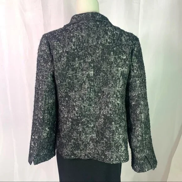 EILEEN FISHER BLACK METALLIC BLAZER SINGLE BREAST WOMEN  WOOL BLAZER SIZE SMALL - Picture 3 of 11